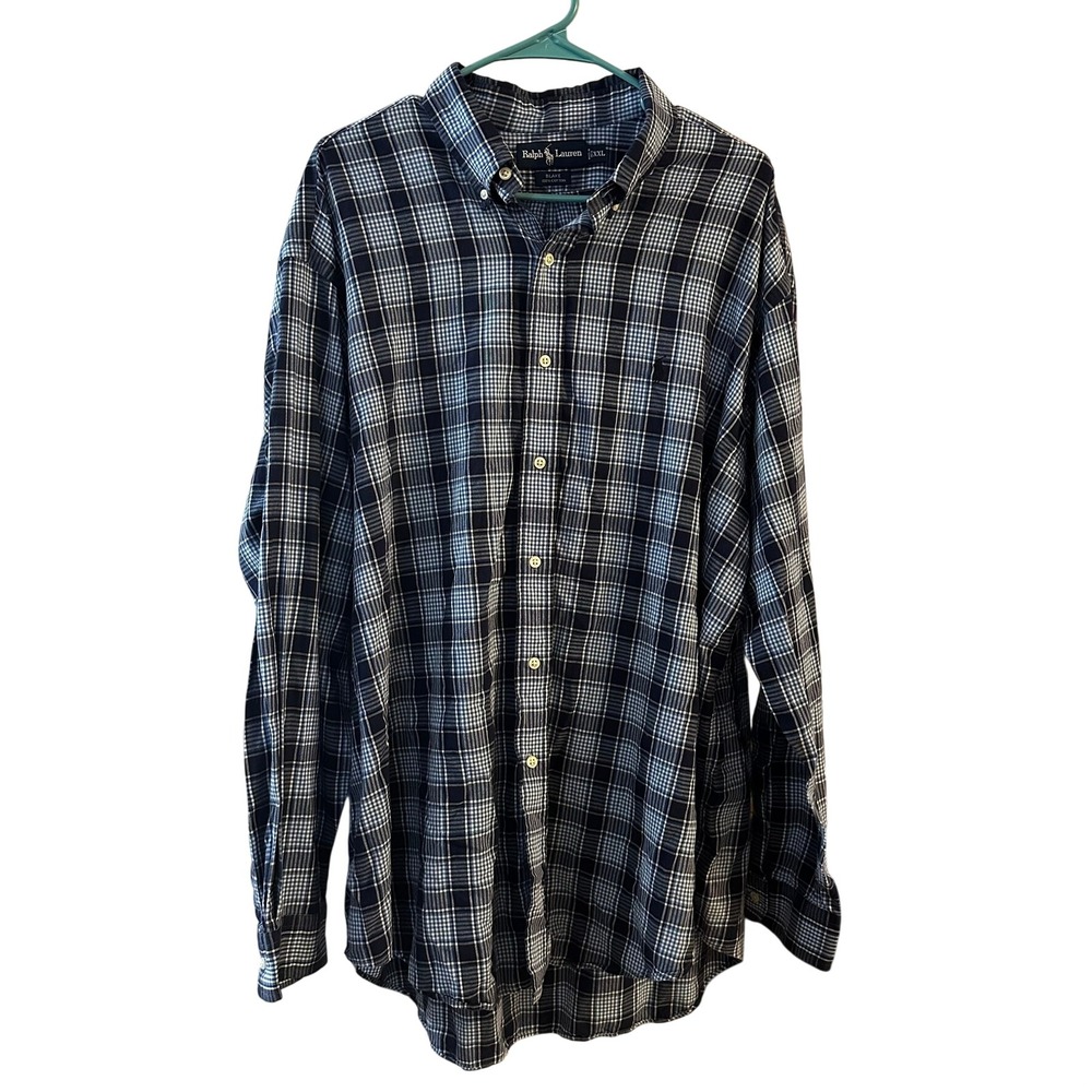 Ralph Lauren Blake Shirt Men's XXL Blue Plaid Blue Pony Button Down Long Sleeve‎